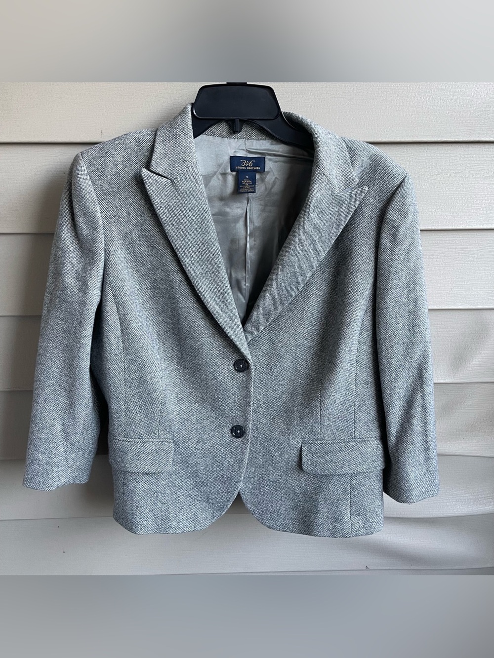 Brooks Brothers Women’s Size 14 Wool Blend Tweed Blazer Herringbone 3/4 Sleeve